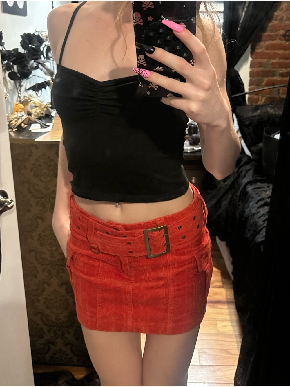 Urban Outfitters Red Corduroy Mini Skirt with Belt